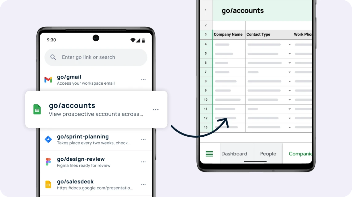 Access your go links in the dashboard on Android