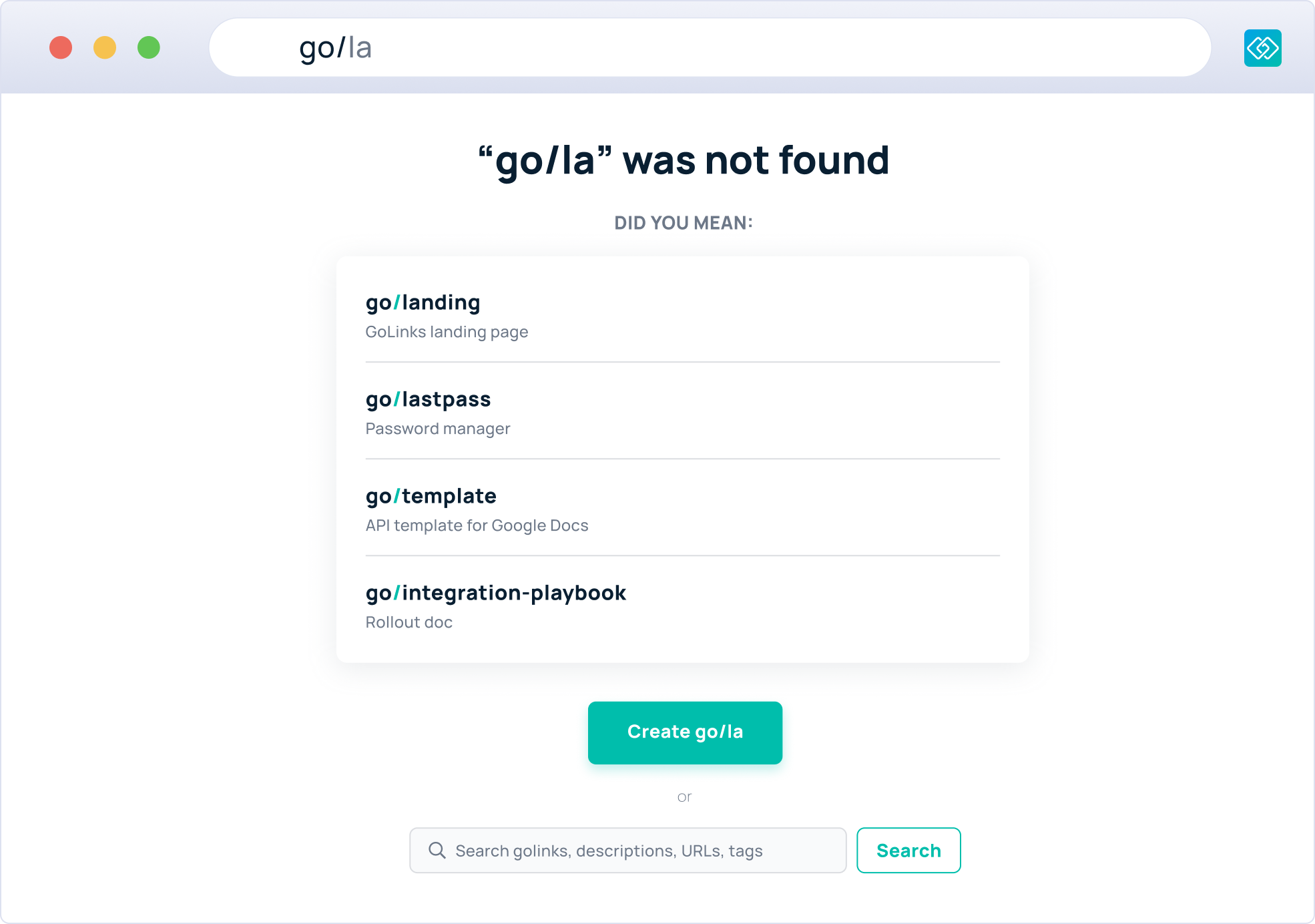 List of results when hitting GoLinks not found page