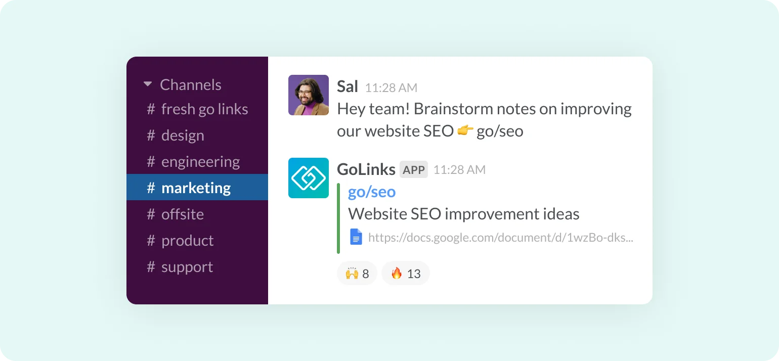 Go links embeds in slack channels