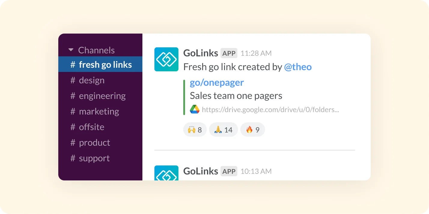 New go links alerts in slack