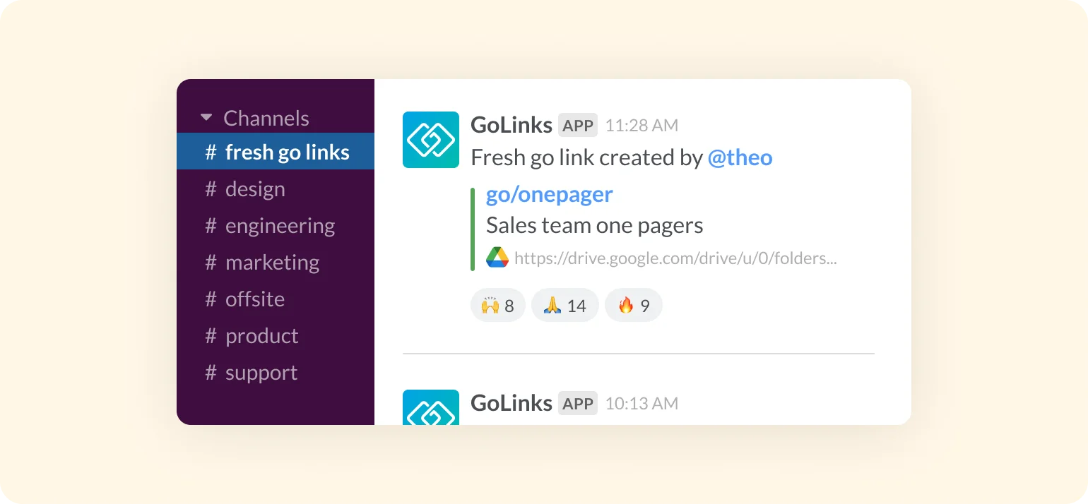 Go links embeds in slack channels