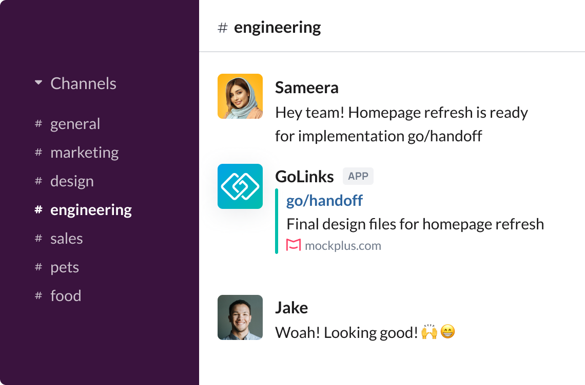 Give designs through slack easily with go links