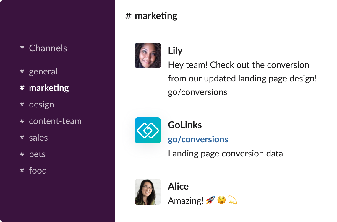 Slack channel integrations with GoLinks