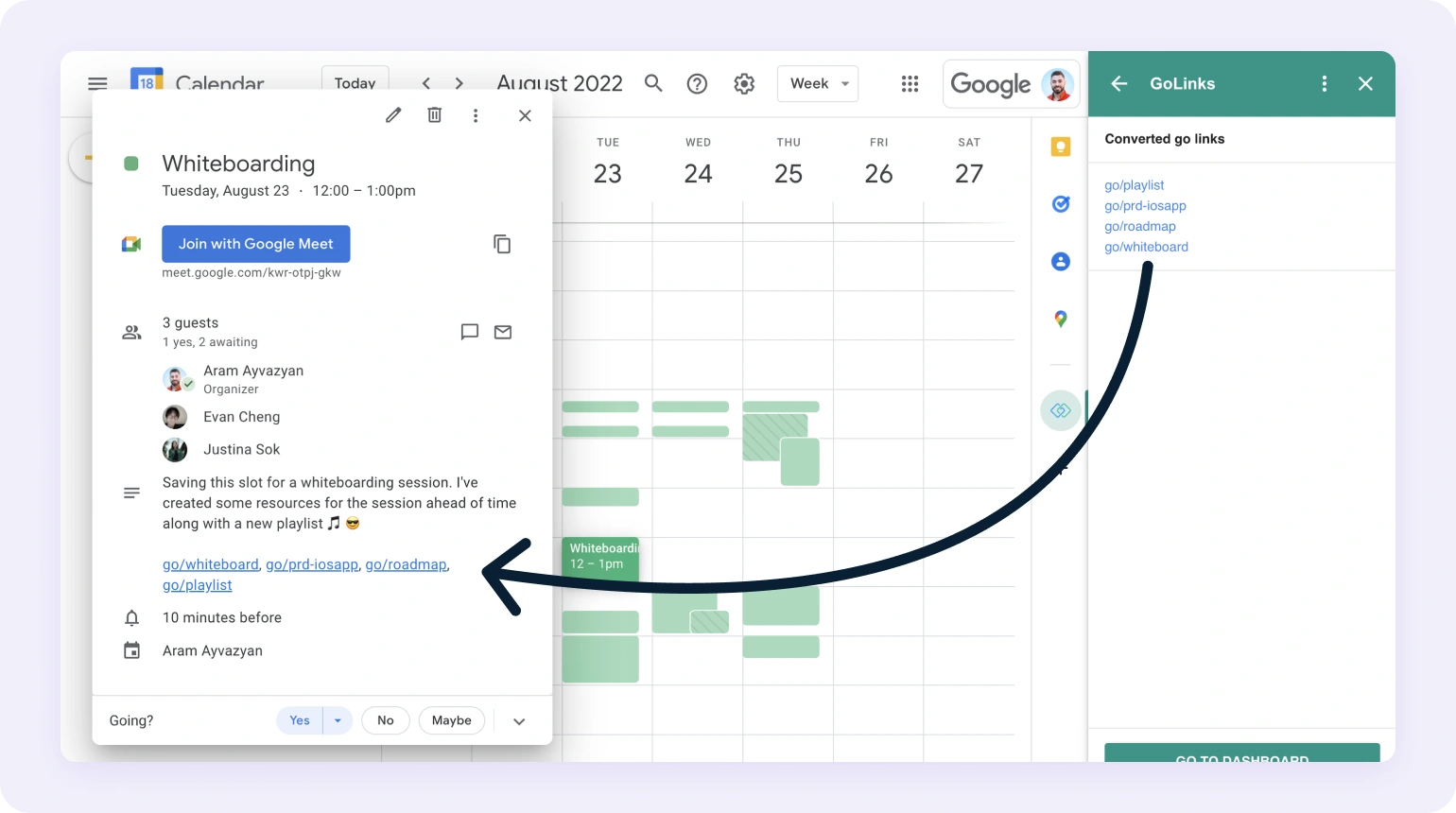 GoLinks in Google Calendar