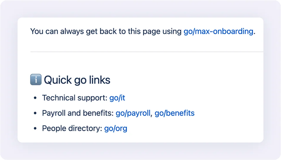 GoLinks in Confluence page