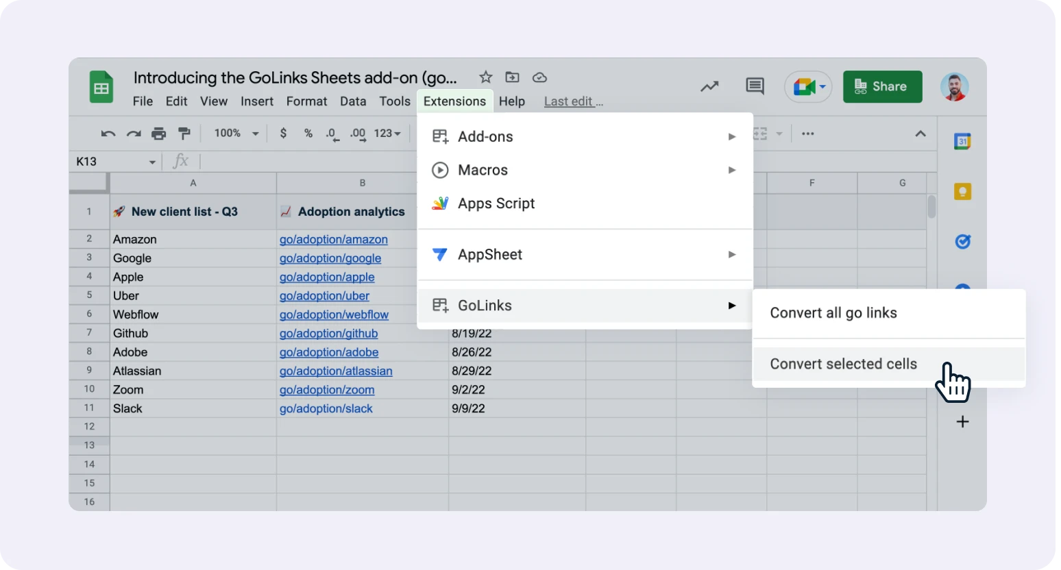 GoLinks in Google Sheets