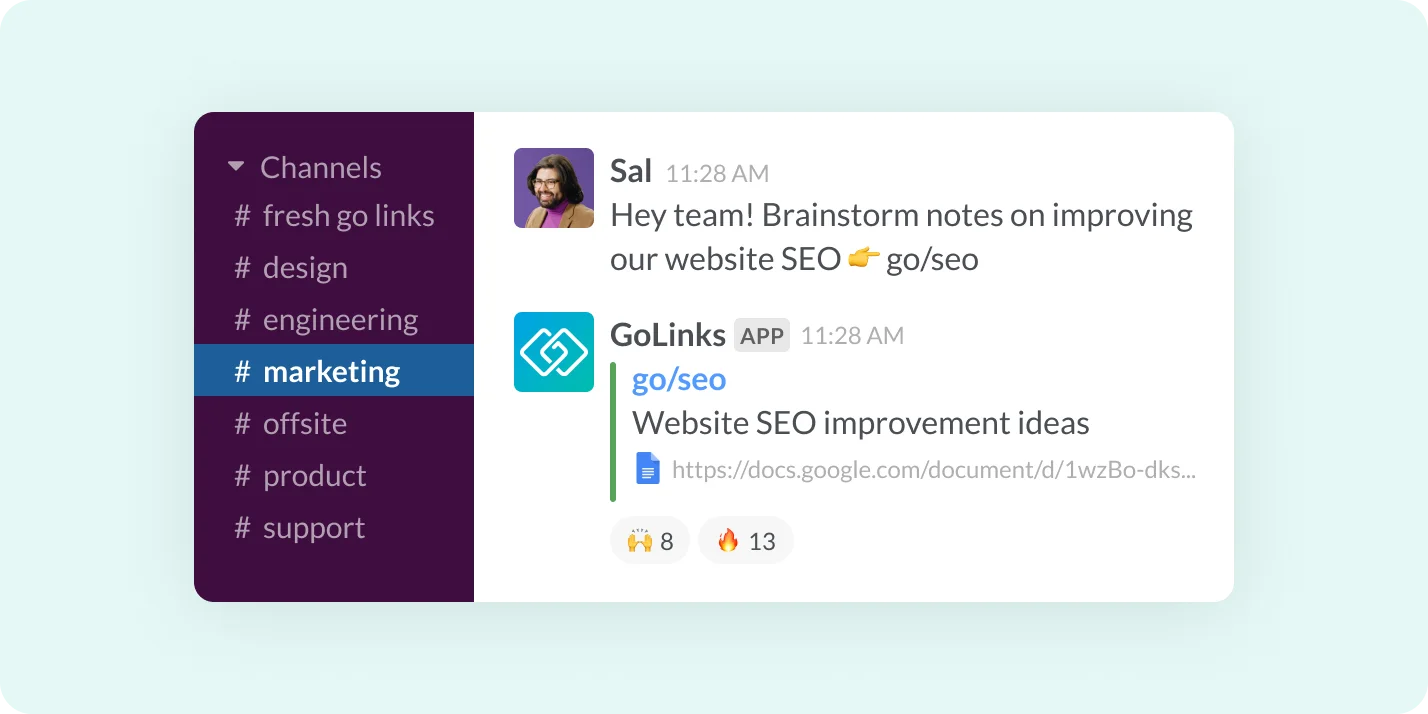 Go links embeds in slack channels