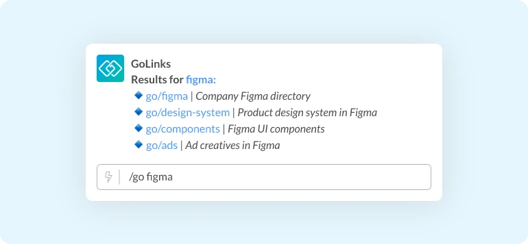 Go links search in slack